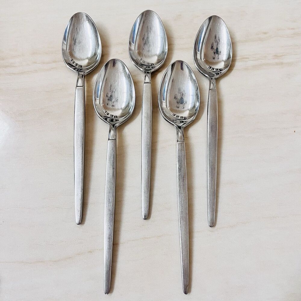 5pc STANLEY ROBERTS Astro Stainless Soup Spoon Sri Satin Hdl Glossy Bwl Japan